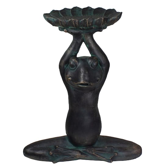 22.25" Gray Yoga Frog With Bird Feeder Outdoor Garden Statue